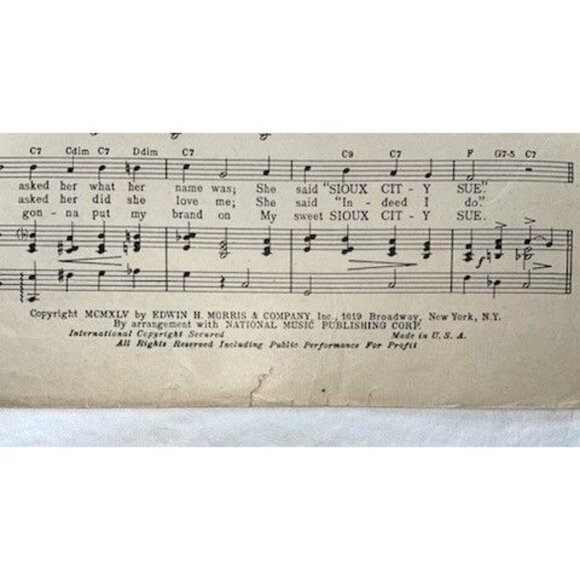 Sheet Music: Sioux City Sue, Gene Autry, 1945 (Rare) - Picture 4 of 4